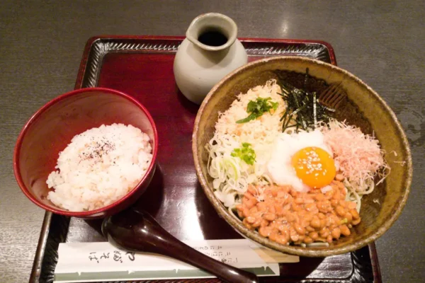 Different toppings on cold soba at Yabu Soba
